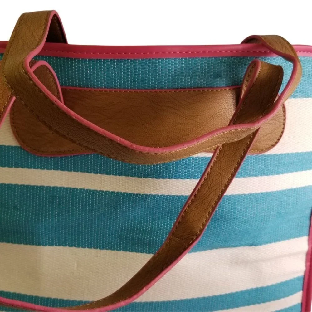 Nieman Marcus Pink & Blue Shopping Beach Tote Bag 14" - Picture 3 of 9